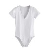 Milumia Women's Deep V Neck Short Sleeve Rolled Cuff Basic Bodysuit Romper - 半袖シャツ・ブラウス - $12.99  ~ ¥1,462