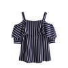 Milumia Women's Spaghetti Strap Cold Shoulder Layered Striped Short Sleeve Blouse Shirt Top - Shirts - $18.99 