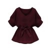 Milumia Women's V Neckline Self Tie Short Sleeve Blouse Tops - 半袖衫/女式衬衫 - $10.99  ~ ¥73.64
