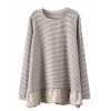 Minibee Women's A-line Lace Trim Cotton Striped Pullover Tunics Round Neck Blouse Shirt - 半袖シャツ・ブラウス - $50.00  ~ ¥5,627