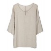 Minibee Women's Elbow Sleeve Linen Tunic Tops Solid Color Retro Blouse - Shirts - $19.98 