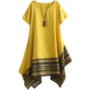 Minibee Women's Ethnic Cotton Linen Short/Long Sleeves Irregular Dress - sukienki - $24.99  ~ 21.46€