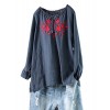 Minibee Women's Floral Embroidery Linen Tops Hi Low Shirt Tunic Blouses Fit US 0-12 - Hemden - kurz - $29.99  ~ 25.76€