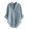 Minibee Women's Linen Blouse High Low Shirt Roll-up Sleeve Tops - 半袖衫/女式衬衫 - $25.98  ~ ¥174.07