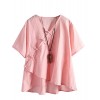 Minibee Women's Linen Retro Chinese Frog Button Tops Blouse - Camisa - curtas - $25.00  ~ 21.47€