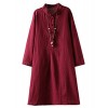 Minibee Women's Linen Retro Frog Button Blouse Loose Tunic Dress With Pockets - チュニック - $32.00  ~ ¥3,602