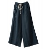 Minibee Women's Linen Wide Leg Pants Elastic Drawstring Lounge Cropped Trousers - パンツ - $29.99  ~ ¥3,375