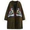 Minibee Women's V-neck Ethnic Jacket Jacquard Print Frog Button Thick Outwear Coat - Outerwear - $85.00 
