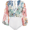 Mint. Blue. Pink. Body. Blouse. Flowers - Long sleeves shirts - 