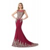 MisShow Women's Embroidery Lace Long Mermaid Formal Evening Prom Dresses - Obleke - $69.99  ~ 60.11€