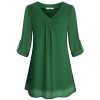 Miusey Womens Roll-up Long Sleeve Top Casual V Neck Layered Chiffon Blouses - 半袖衫/女式衬衫 - $30.99  ~ ¥207.64