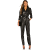 Model in Black Faux Leather Jumpsuit - Other - 