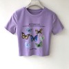 Multi-butterfly print ruffled cotton short-sleeved T-shirt short short-sleeved t - 半袖衫/女式衬衫 - $19.99  ~ ¥133.94