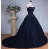 Navy Blue Ball Gown Court Train - Dresses - $219.00 