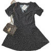 Navy Blue Print V-Neck Short Sleeve Dres - Dresses - $25.99 