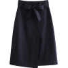 Navy blue high waist laced bow slit skir - Skirts - $25.99 