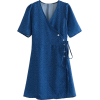 Navy blue wave wrap skirt lace dress - Dresses - $27.99 
