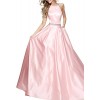 Nicefashion Halter Crystal Beaded Long Prom Dress Pleated Evening Gown With Pocket - Dresses - $219.99 