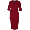 OTEN Women's Classic Cocktail Party Half Sleeve Deep V Neck Bodycon Pencil Dress with Belt - Dresses - $49.99  ~ £37.99