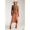 Ombre Front Knot Detail Long Sleeve Maxi Dress With Raw Hem - Dresses - $37.14 