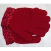 One Size Dark Red Magic Gloves Trimmed By Hand Crochet Chenille Cuff for Toddlers Ages 1-5 Years - Gloves - $11.99 