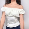 One word collar puff sleeve waist t-shir - Рубашки - короткие - $35.99  ~ 30.91€