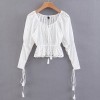 Openwork embroidered lace-up strapless r - Shirts - $27.99 