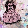 Pink Black Haunted Lolita Dress - Hat - 