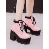 Pink Black Heeled Ankle Boots - Čizme - 