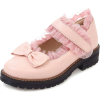 Pink Black Lolita Lace Bow Heels - Sapatos clássicos - 
