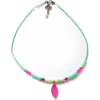 Pink Druzy Necklace with mint beads - Necklaces - $40.00 