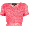 Pink Floral Lace Crop Top - Koszule - krótkie - 