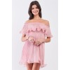 Pink Pleated Off-the-shoulder Double Layered Frill Trim Mini Dress - Obleke - $24.20  ~ 20.79€