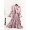 Pink Ruffled Cuff Pleated Layered Dress - ワンピース・ドレス - $76.00  ~ ¥8,554