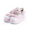 Pink White Bow Lolita Wedge Heels - Plutarice - 