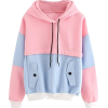 Pink and Blue Color Block Hoodie - Pullover - 
