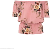 Pink crepe floral bardot top - 半袖衫/女式衬衫 - 
