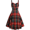 Plaid Sleeveless Dress with Buttons - 其他 - 