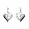 Platinum Plated Sterling Silver Black And White Round Diamond Fashion Earring (1/10 cttw) - Earrings - $59.98 