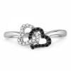 Platinum Plated Sterling Silver Black and White Round Diamond Double Heart Ring (1/10 cttw) - Obroči - $49.50  ~ 42.51€