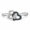 Platinum Plated Sterling Silver Blue And White Round Diamond Double Heart Ring (1/10 cttw) - Anelli - $54.00  ~ 46.38€