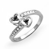 Platinum Plated Sterling Silver Round Diamond Black And White Double Heart Promise Ring (1/10 cttw) - Rings - $54.00 