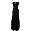 Pleated Scalloped Mesh Full Length Gown With Spaghetti Straps Black - Dresses - $124.99 