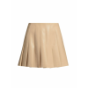 Pleated Beige Faux Leather Mini Skirt - Spudnice - 