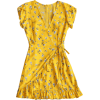 Plunging Neck Floral Ruffles Dress  - Kleider - 