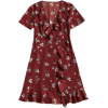 Plunging Neck Floral Ruffles Wrap Dress - Obleke - 