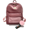 Pocket Front Velvet Backpack With Pom Po - Nahrbtniki - 