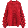 Pom Pom Sweater Red - Pullovers - 