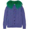 Prada Faux fur-trimmed cable-knit mohai - Cardigan - 