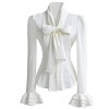 PrettyGuide Women 50's Retro Silky Bow Tie Shirts Ruffle Victoria Blouse Tops - Shirts - $17.99 
